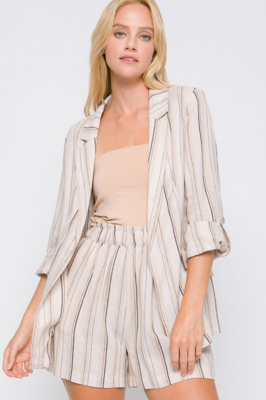 Love Tree Linen Woven Striped Blazer - UrbanEthereal