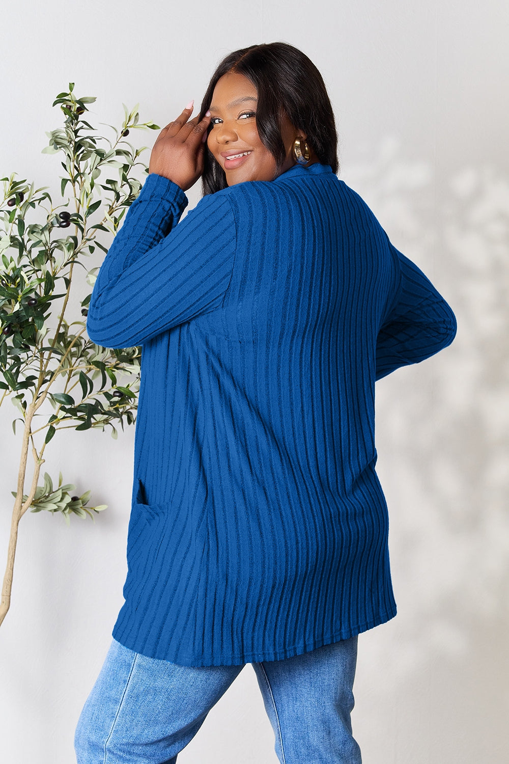 Basic Bae Full Size Ribbed Open Front Cardigan with Pockets - UrbanEthereal