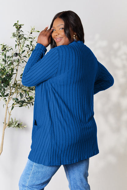 Basic Bae Full Size Ribbed Open Front Cardigan with Pockets - UrbanEthereal
