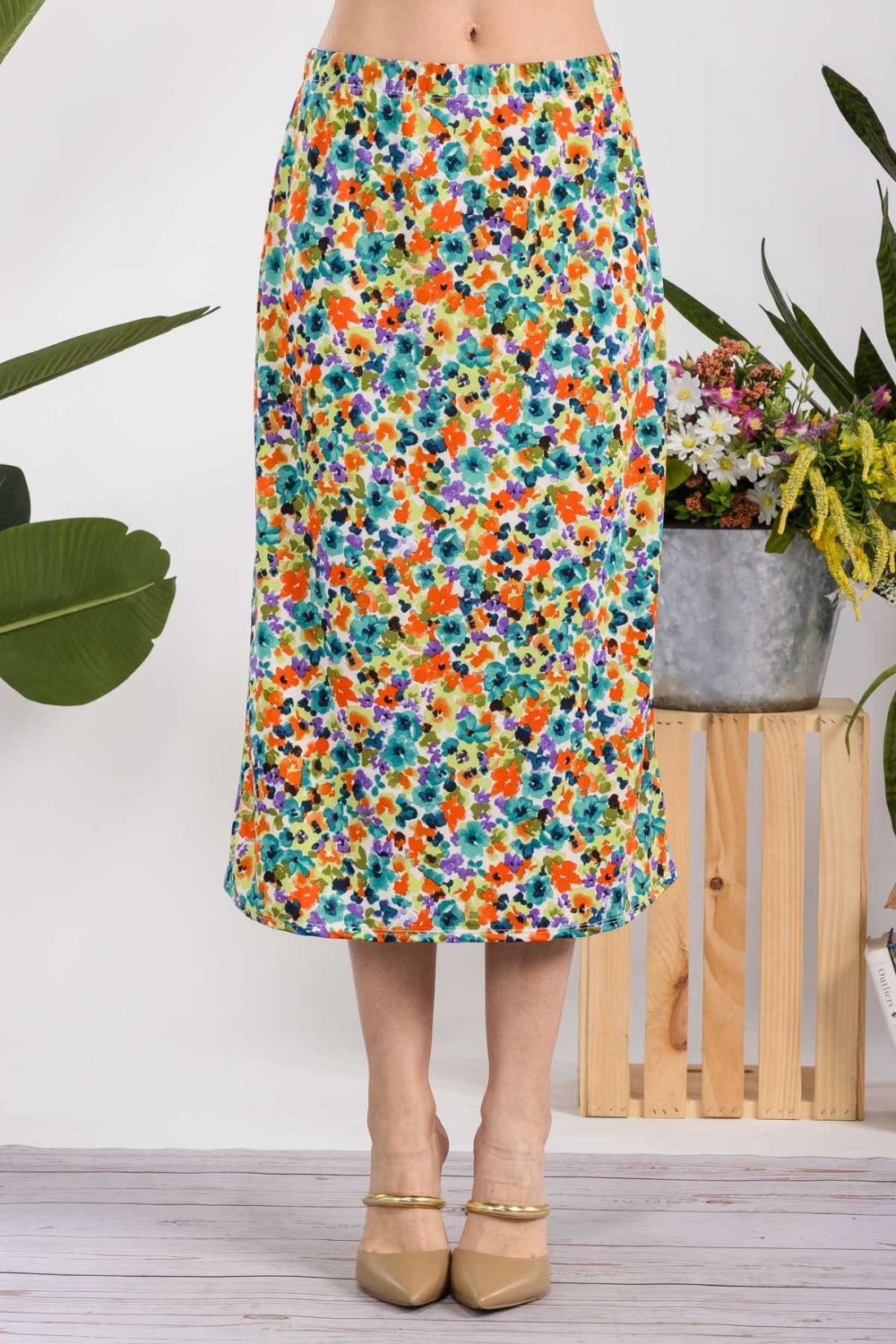 Celeste Full Size Floral A-Line Midi Skirt - UrbanEthereal