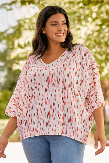 Plus Size Printed V-Neck Blouse - UrbanEthereal