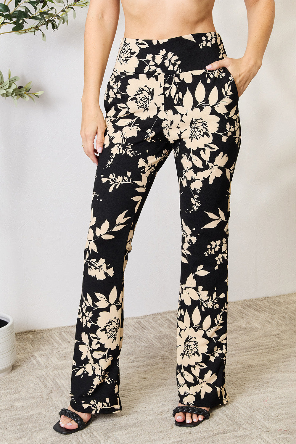 Heimish Full Size High Waist Floral Flare Pants - UrbanEthereal