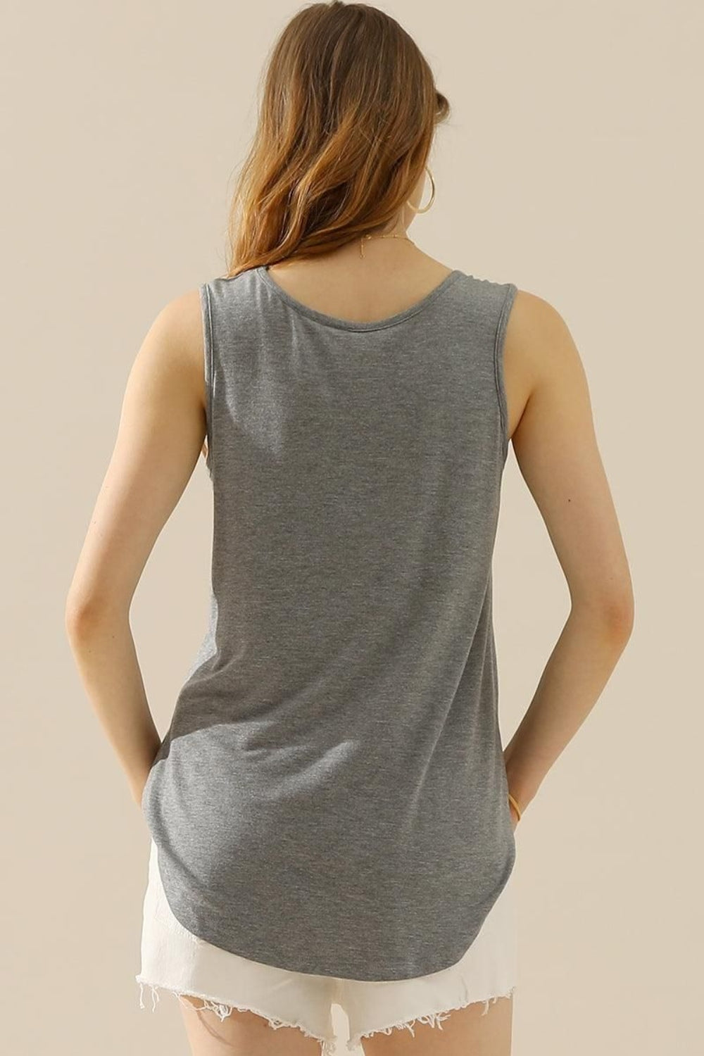Ninexis Full Size V-Neck Curved Hem Tank - UrbanEthereal
