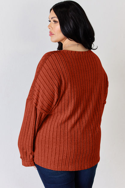 Basic Bae Full Size Ribbed Half Button Long Sleeve T-Shirt - UrbanEthereal