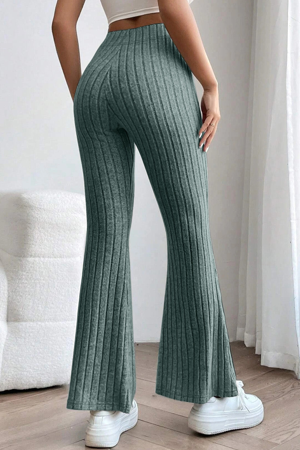 Basic Bae Full Size Ribbed High Waist Flare Pants - UrbanEthereal