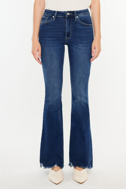 Kancan Cat's Whiskers Raw Hem Flare Jeans - UrbanEthereal