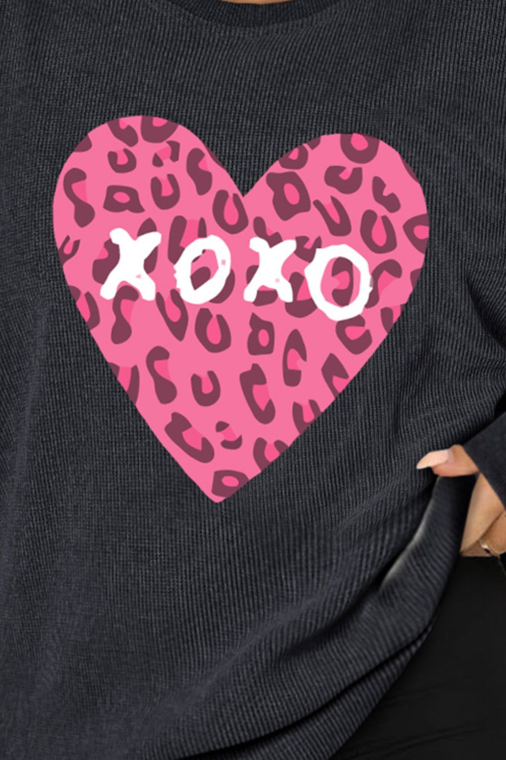 Plus Size XOXO Heart Round Neck Long Sleeve Sweatshirt - UrbanEthereal