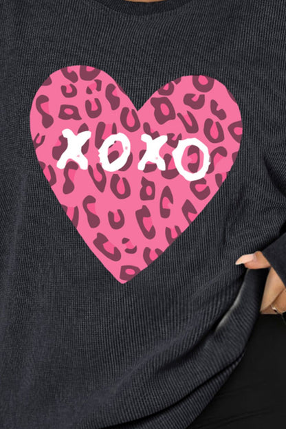 Plus Size XOXO Heart Round Neck Long Sleeve Sweatshirt - UrbanEthereal