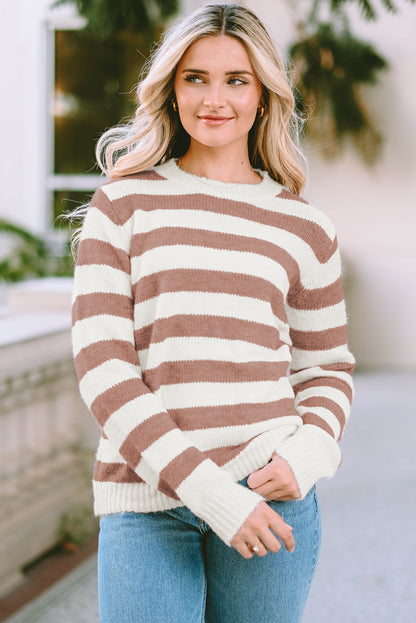 Striped Round Neck Long Sleeve Sweater