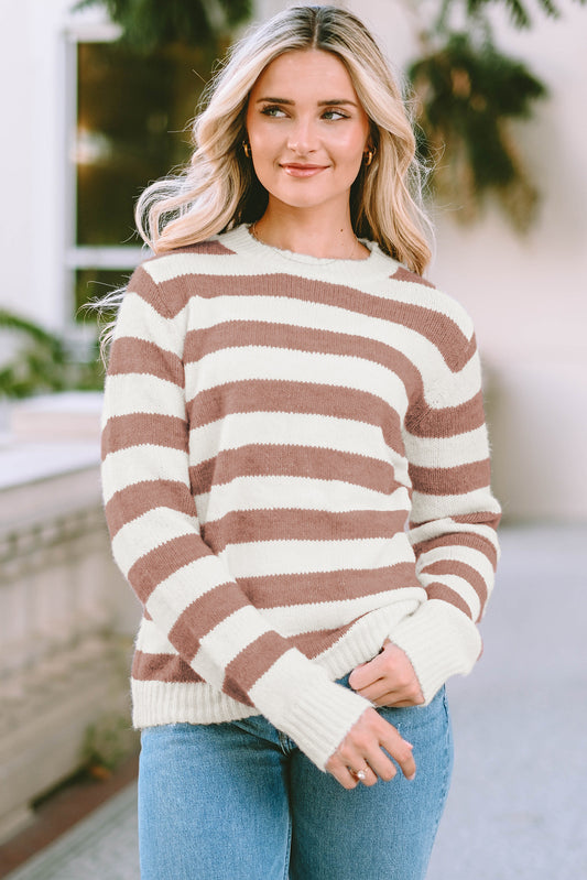 Striped Round Neck Long Sleeve Sweater