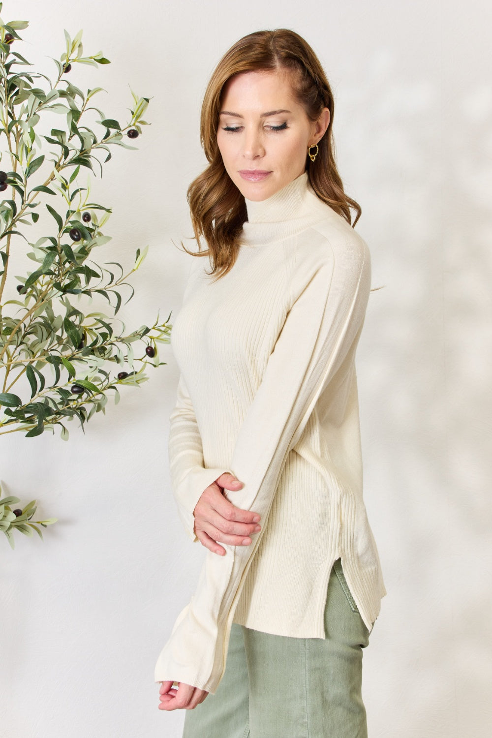 Heimish Full Size Ribbed Bow Detail Long Sleeve Turtleneck Knit Top - UrbanEthereal