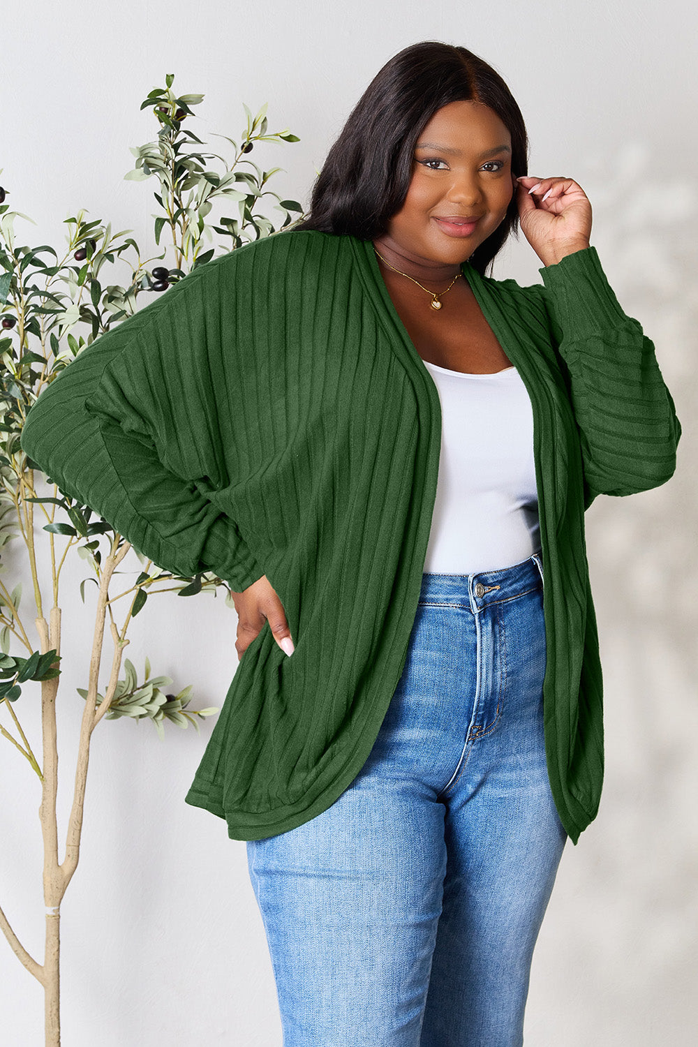 Basic Bae Full Size Ribbed Cocoon Cardigan - UrbanEthereal