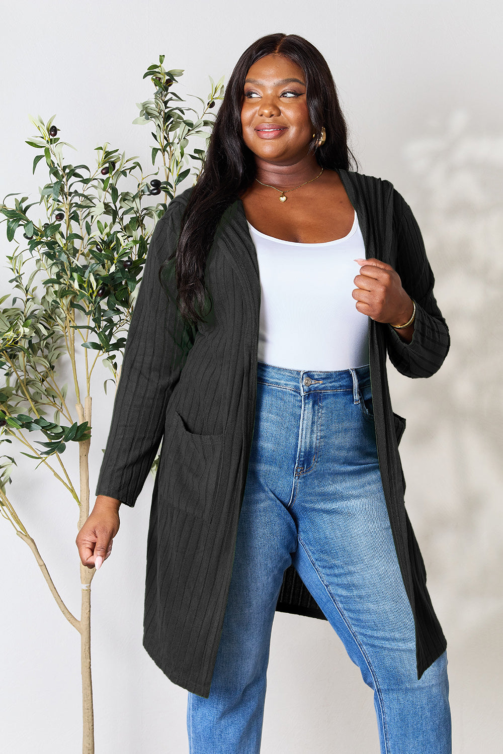 Basic Bae Full Size Hooded Sweater Cardigan - UrbanEthereal