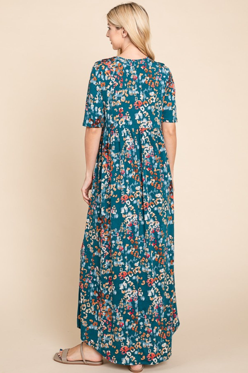 BOMBOM Printed Shirred Maxi Dress - UrbanEthereal