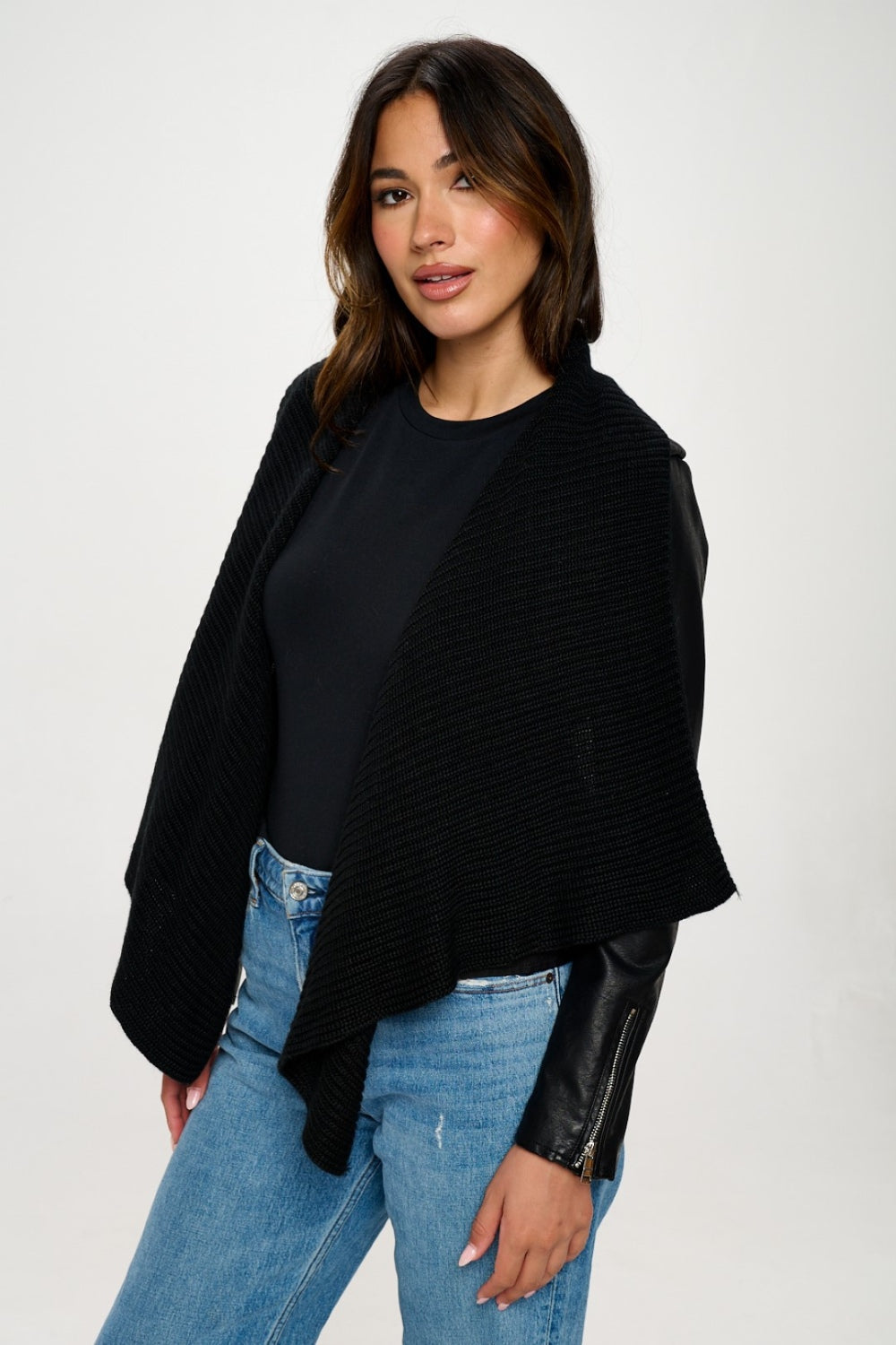Coalition LA Knit Collared Faux Leather Crop Jacket - UrbanEthereal