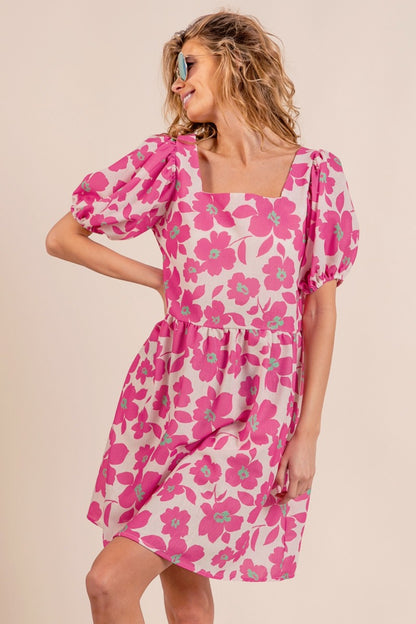 BiBi Printed Square Neck Puff Sleeve Mini Dress - UrbanEthereal