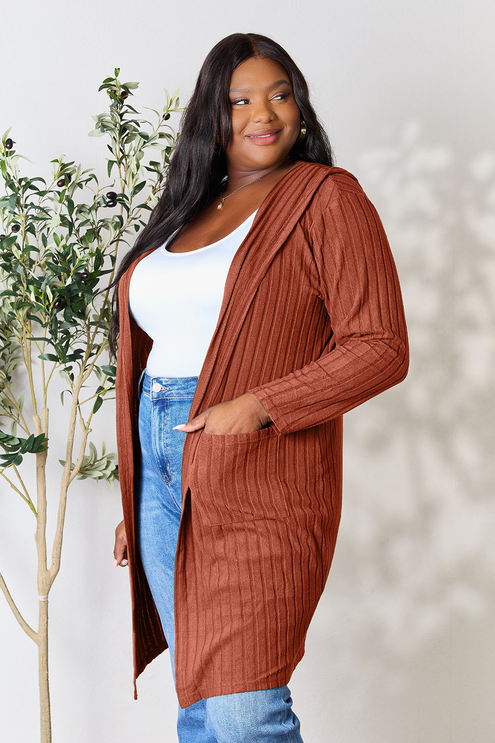 Basic Bae Full Size Hooded Sweater Cardigan - UrbanEthereal