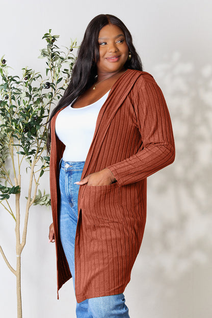 Basic Bae Full Size Hooded Sweater Cardigan - UrbanEthereal