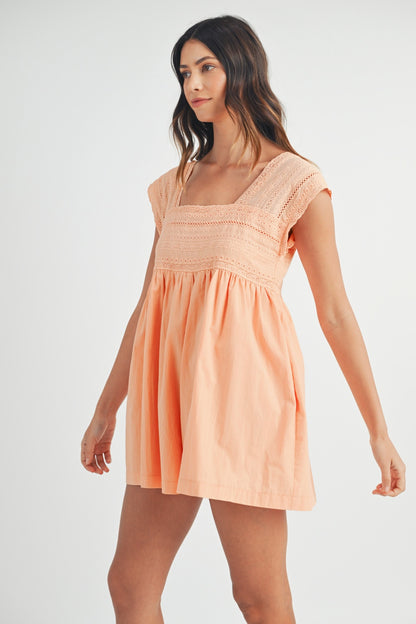 MABLE Square Neck Lace Trim Romper - UrbanEthereal