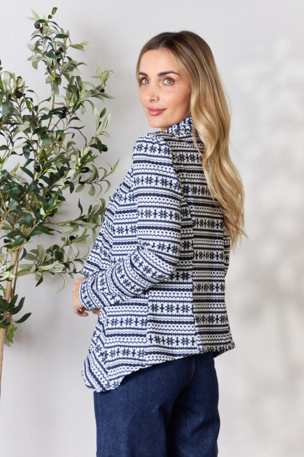 Heimish Full Size Open Front Printed Blazer - UrbanEthereal