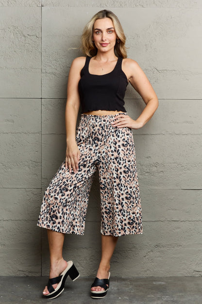 Ninexis Leopard High Waist Flowy Wide Leg Pants with Pockets - UrbanEthereal