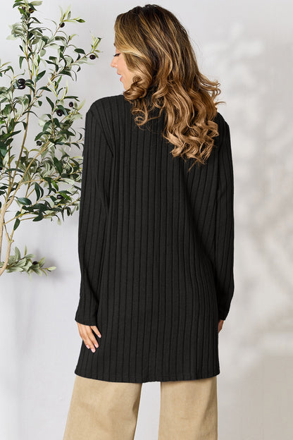 Basic Bae Full Size Ribbed Open Front Cardigan with Pockets - UrbanEthereal