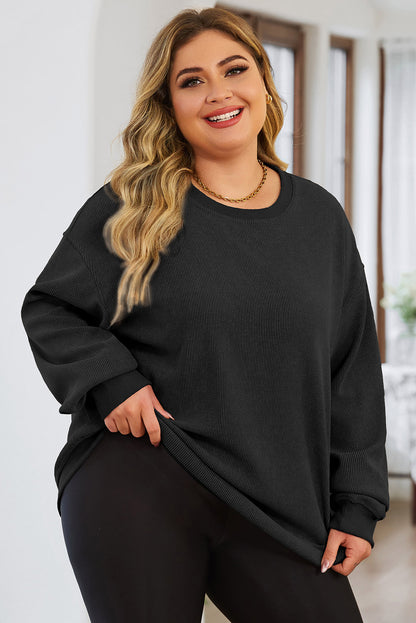 Plus Size Round Neck Dropped Shoulder Sweatshirt - UrbanEthereal