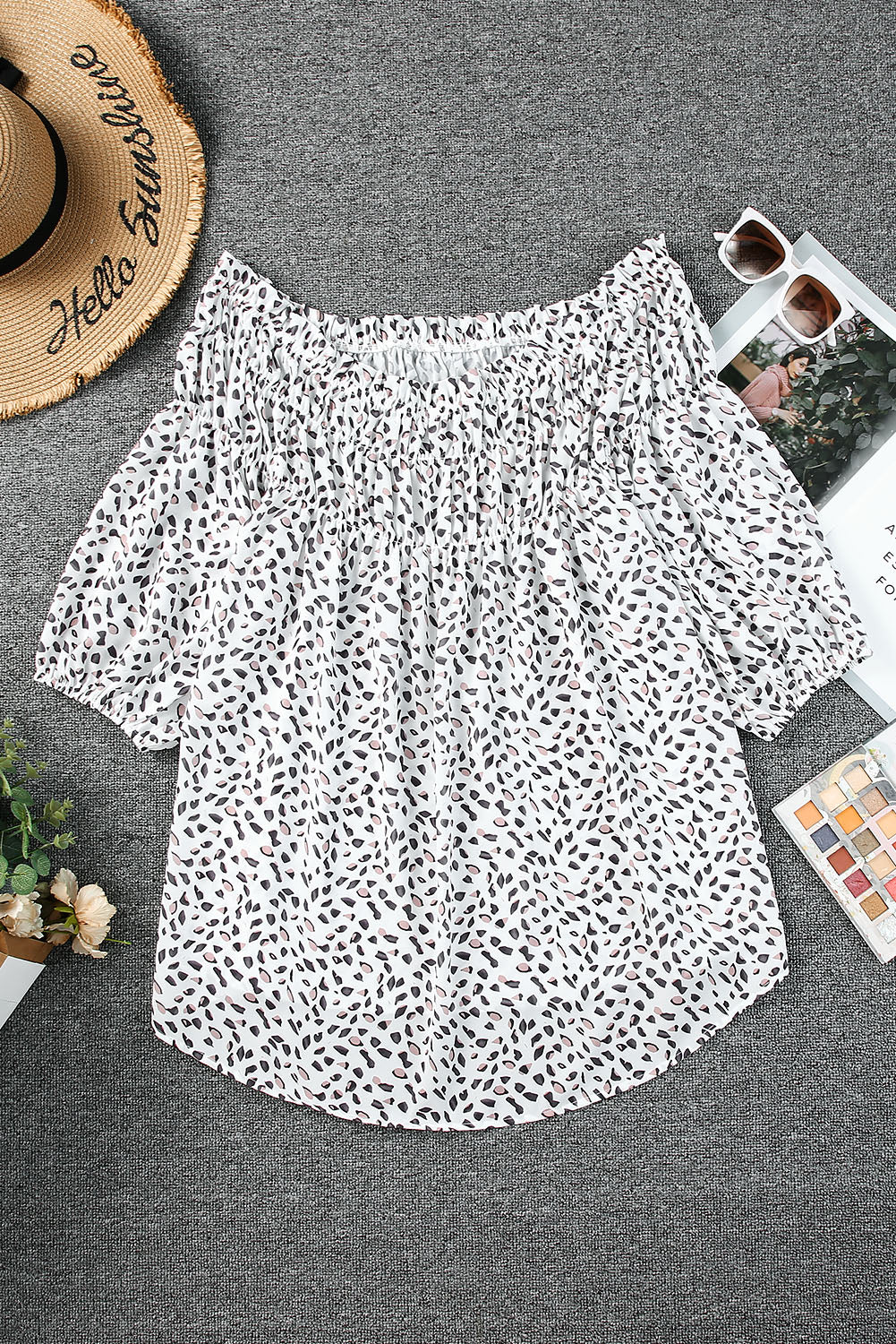 Plus Size Printed Off-Shoulder Half Sleeve Blouse - UrbanEthereal