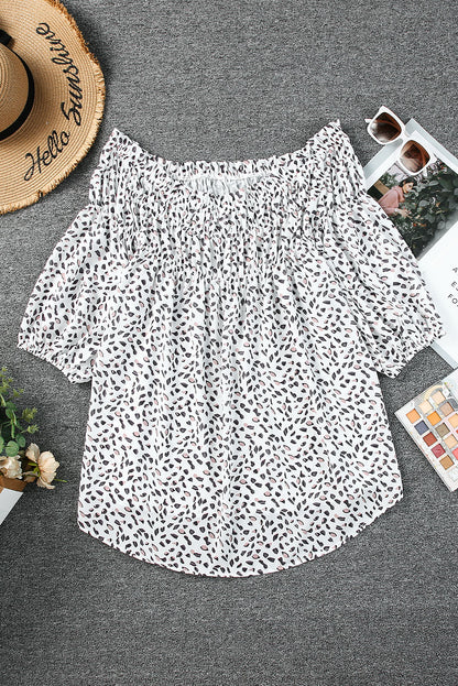 Plus Size Printed Off-Shoulder Half Sleeve Blouse - UrbanEthereal