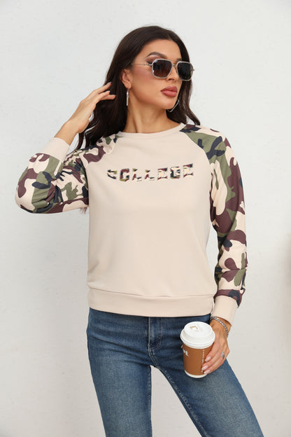 Camouflage Raglan Sleeve Sweatshirt