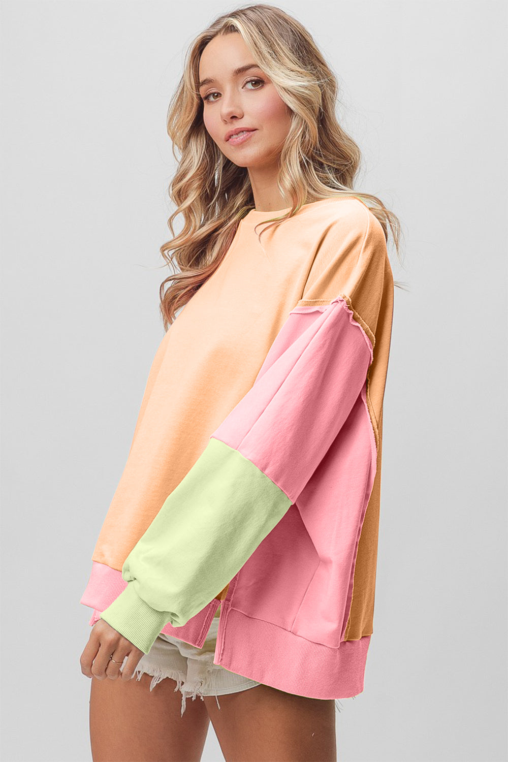 BiBi Washed Color Block Sweatshirt - UrbanEthereal