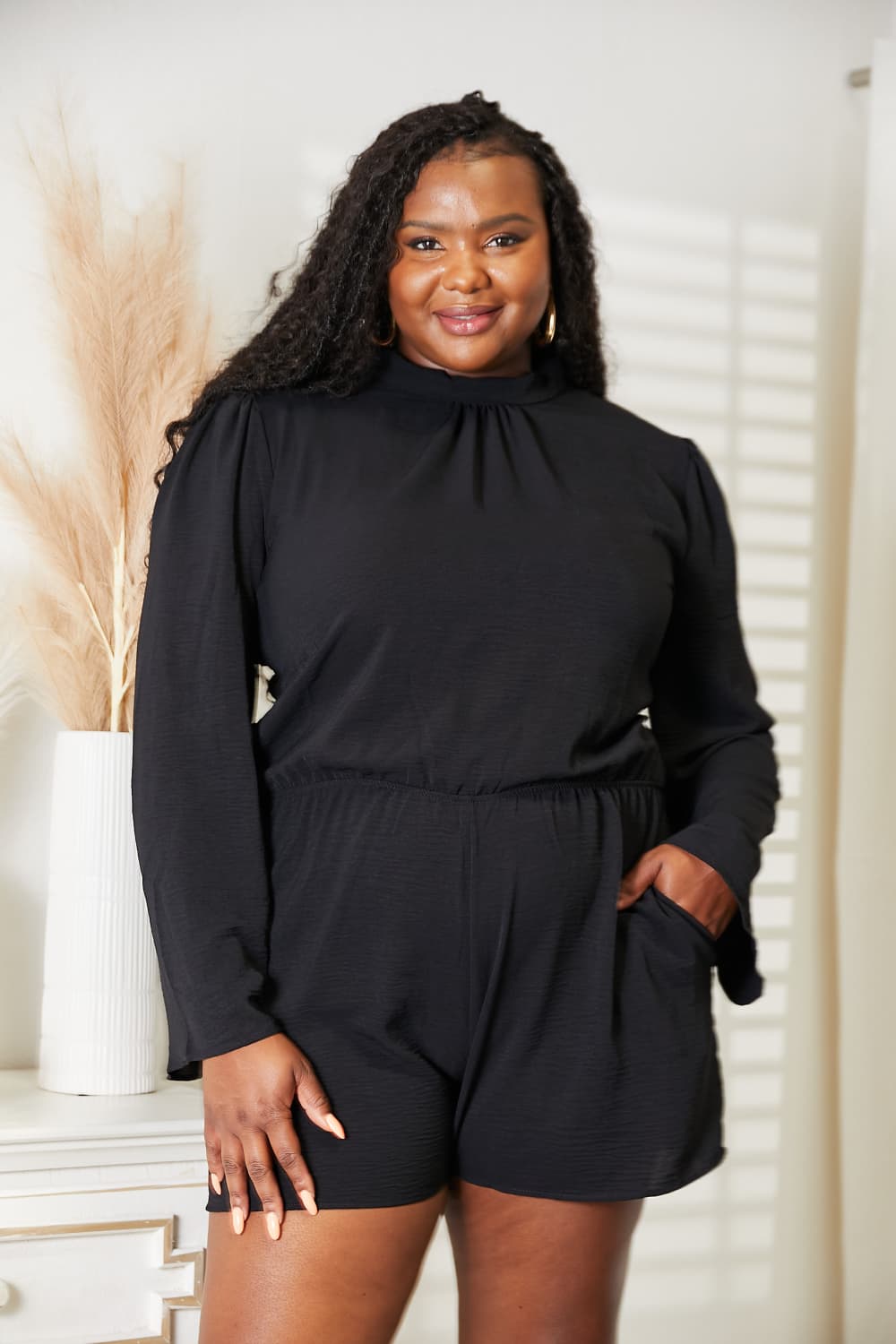 Culture Code Full Size Open Back Romper with Pockets - UrbanEthereal