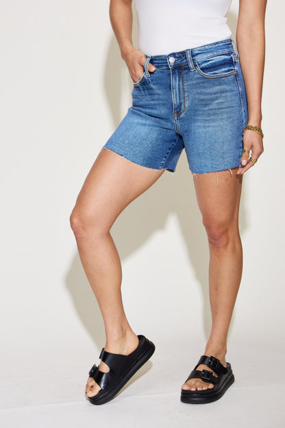Judy Blue Full Size High Waist Slim Denim Shorts - UrbanEthereal