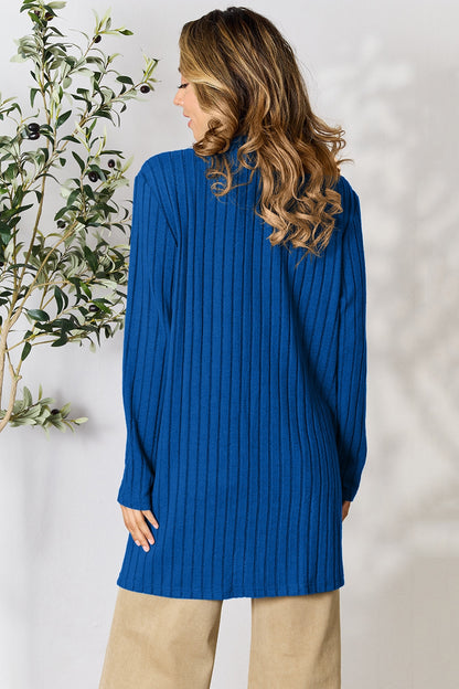 Basic Bae Full Size Ribbed Open Front Cardigan with Pockets - UrbanEthereal