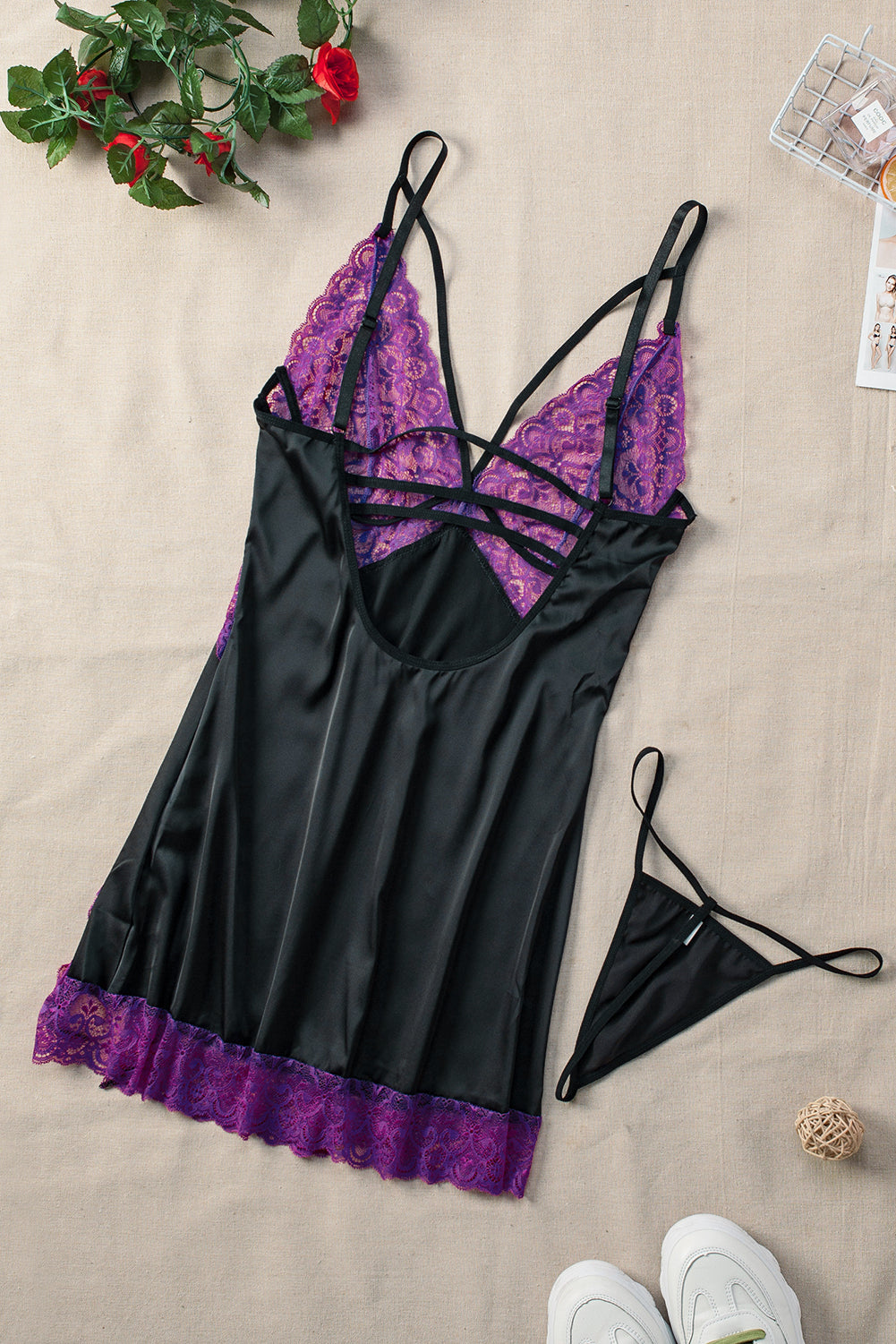 Lace Spice Satin Babydoll with Slit - UrbanEthereal
