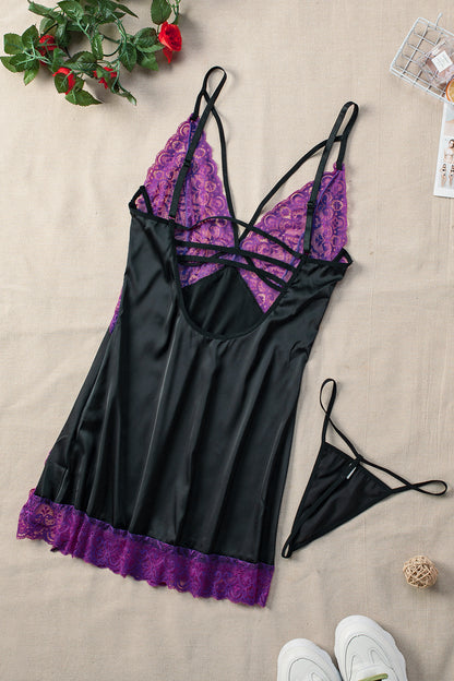Lace Spice Satin Babydoll with Slit - UrbanEthereal