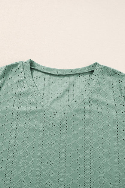 Plus Size Eyelet V-Neck Petal Sleeve Blouse - UrbanEthereal