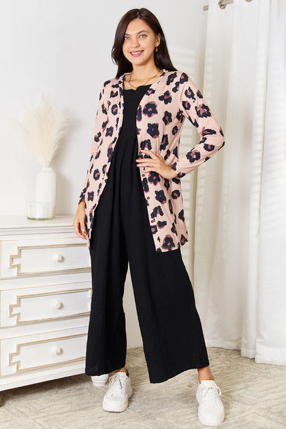 Double Take Printed Button Front Longline Cardigan - UrbanEthereal