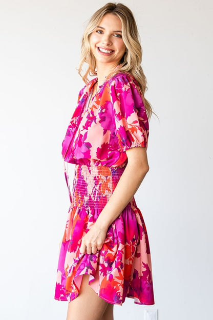 First Love Floral Short Sleeve Smocked Mini Dress - UrbanEthereal