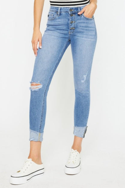 Kancan Distressed Cat's Whiskers Button Fly Jeans - UrbanEthereal