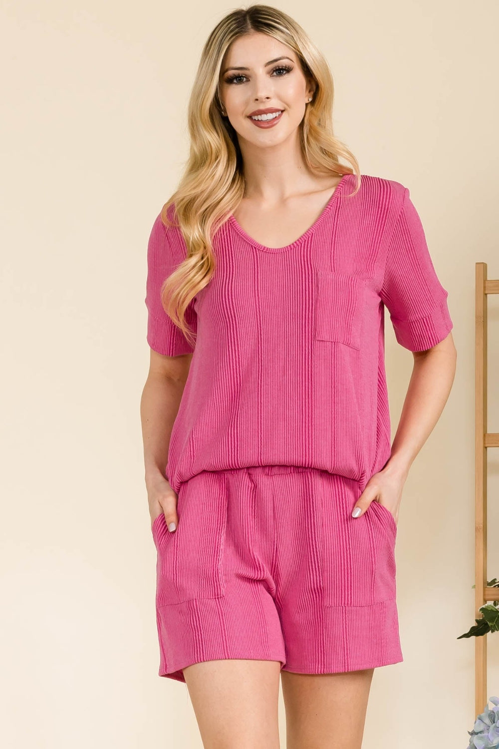Celeste Full Size Rib Short Sleeve T-Shirt and Shorts Set - UrbanEthereal