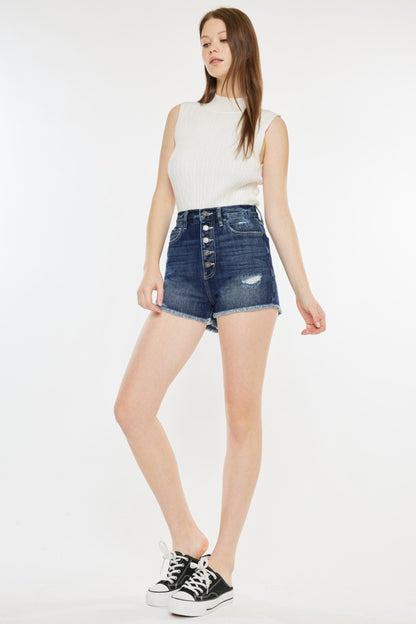 Kancan Raw Hem Button Fly Denim Shorts - UrbanEthereal