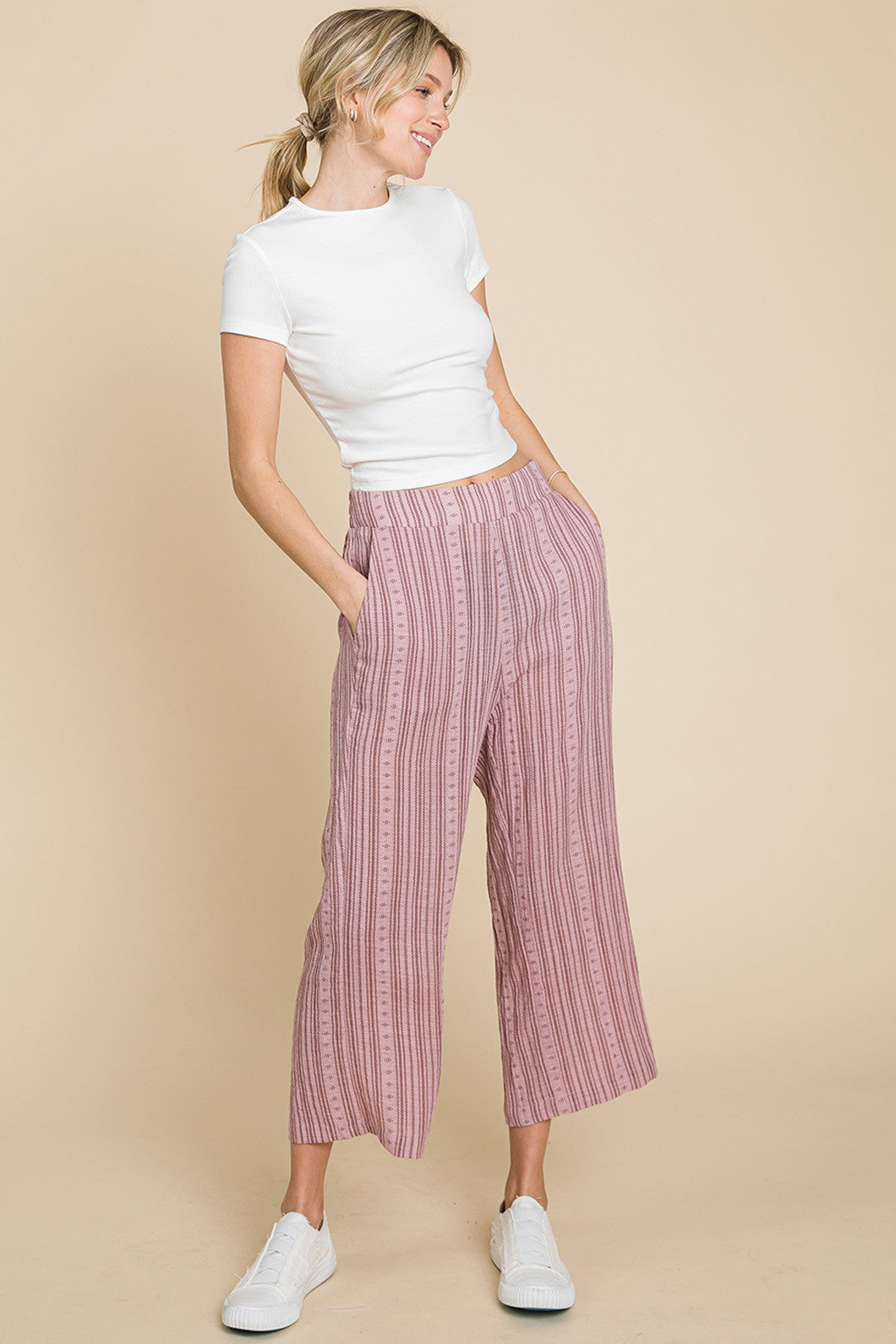 Cotton Bleu by Nu Lab Striped Elastic Waist Wide Leg Pants - UrbanEthereal