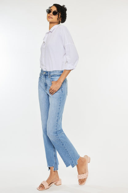 Kancan High Waist Raw Hem Straight Jeans - UrbanEthereal