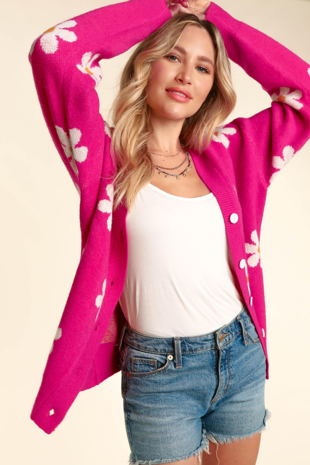 Haptics Full Size Daisy Floral Button Down Long Sleeve Cardigan - UrbanEthereal