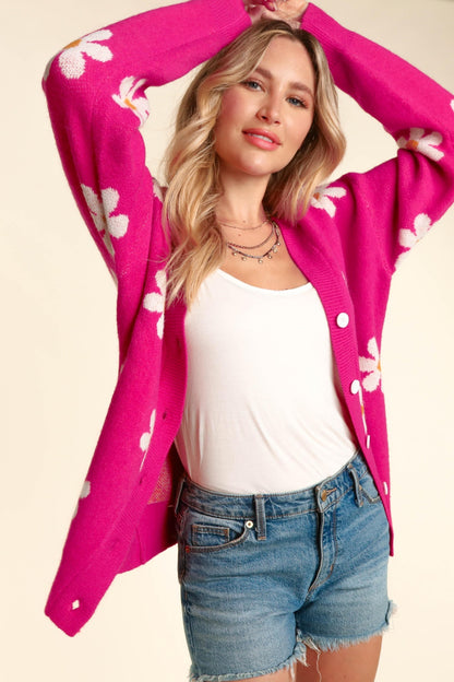 Haptics Full Size Daisy Floral Button Down Long Sleeve Cardigan - UrbanEthereal