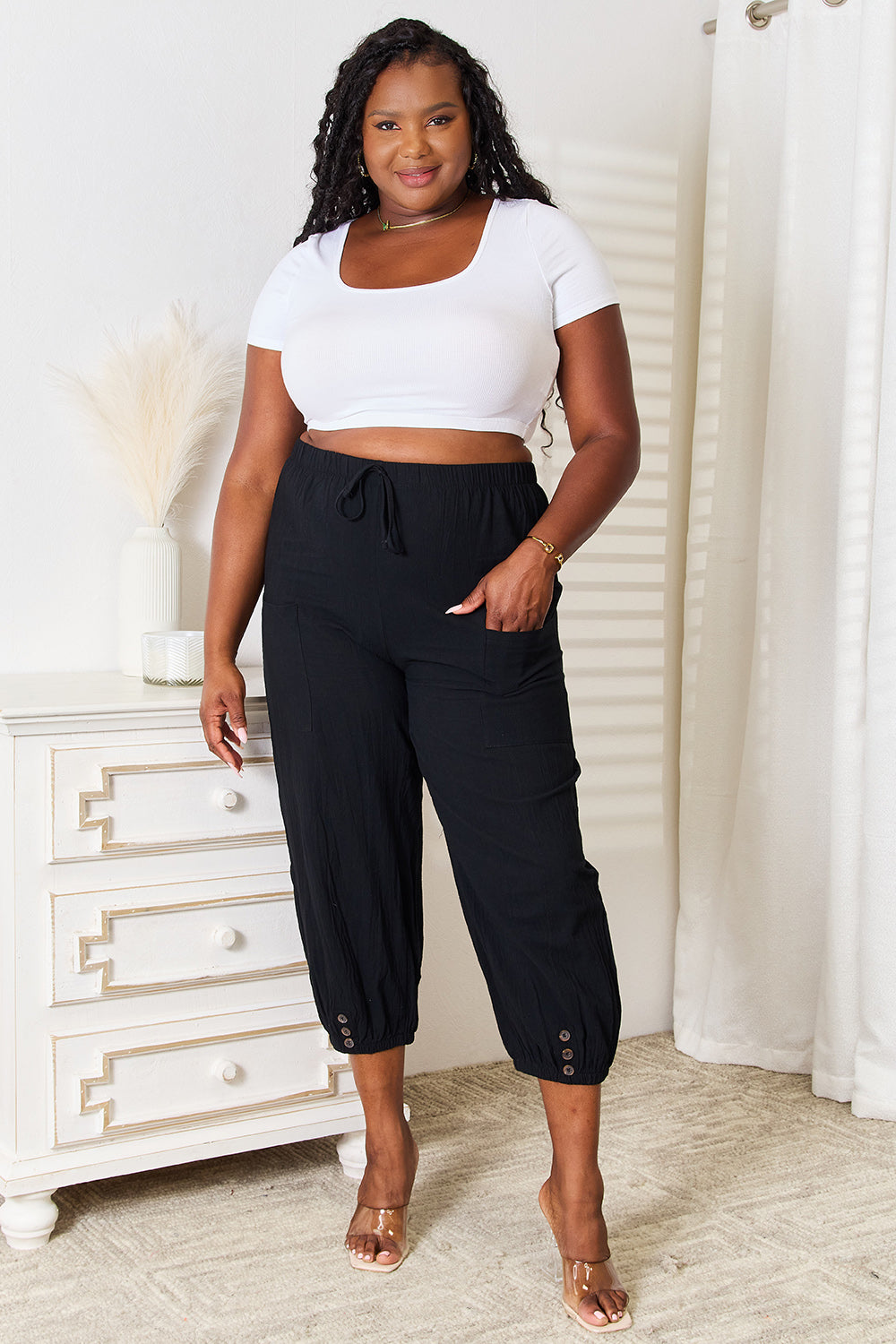 Decorative Button Cropped Pants - UrbanEthereal