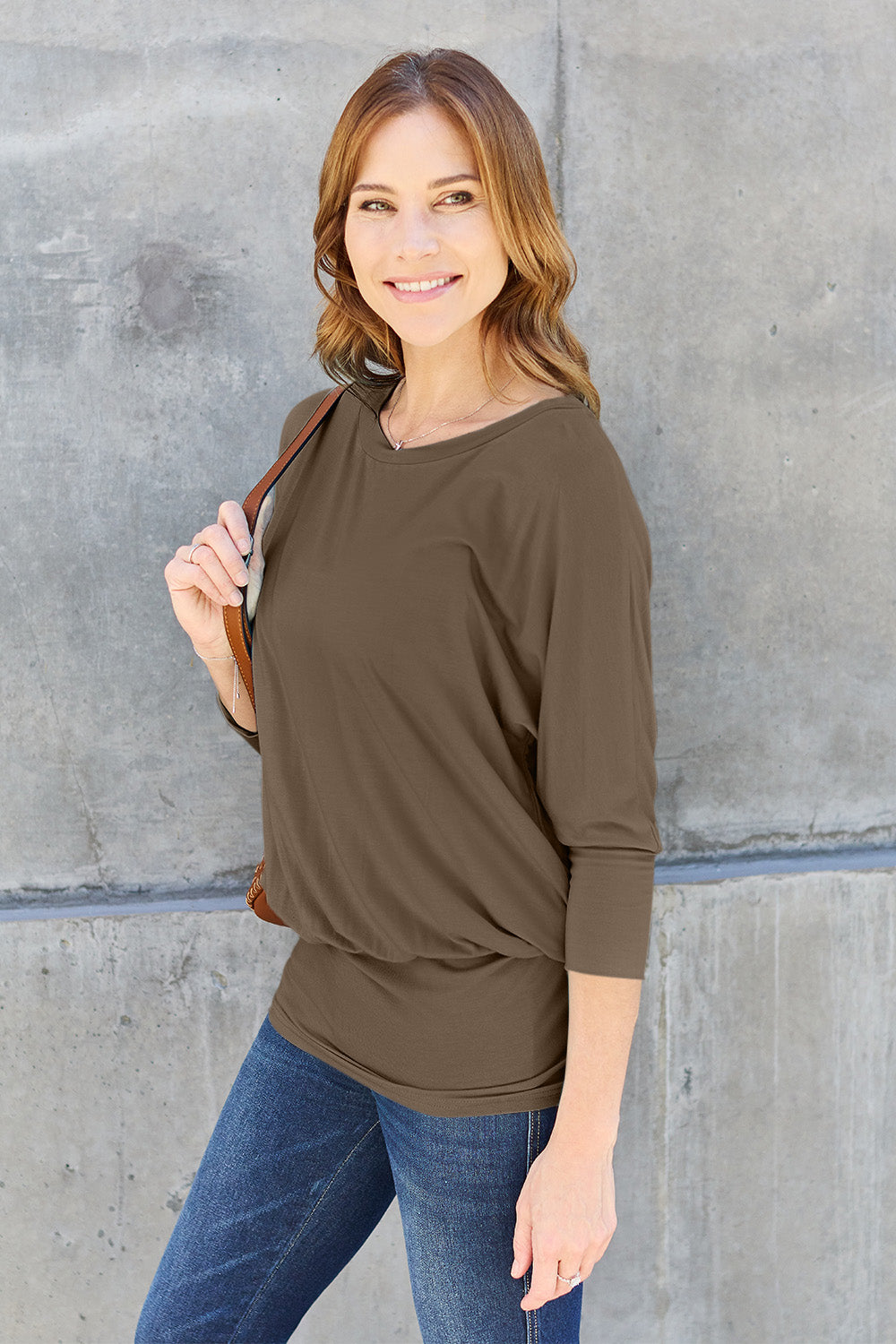 Basic Bae Full Size Round Neck Batwing Sleeve Top - UrbanEthereal