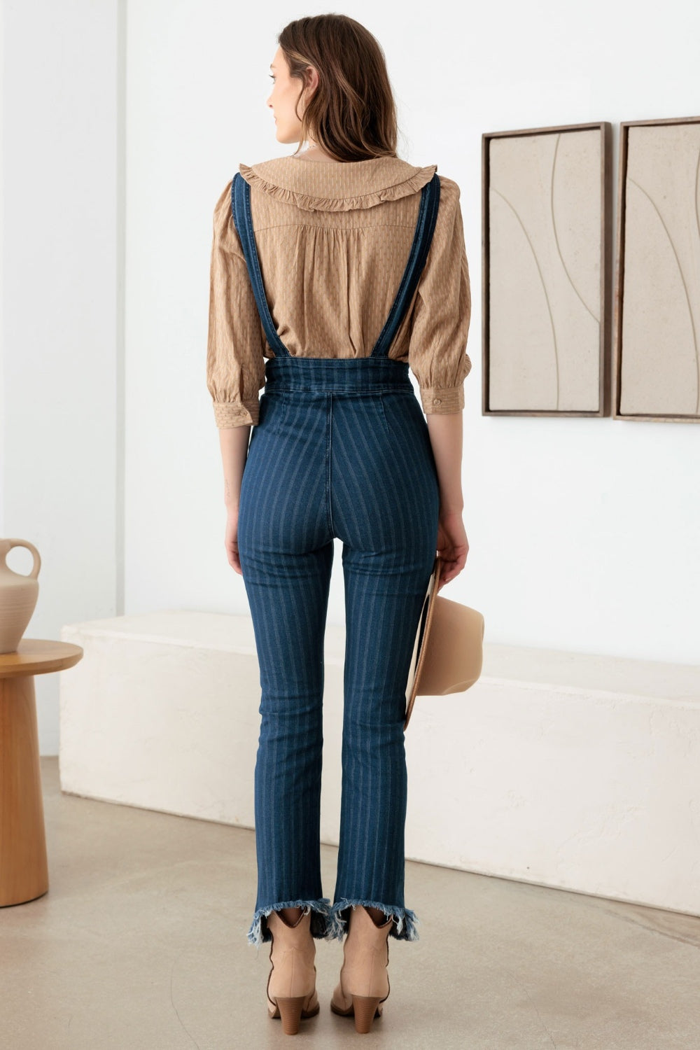 Litz La Striped Stretched Suspender Denim Overalls - UrbanEthereal