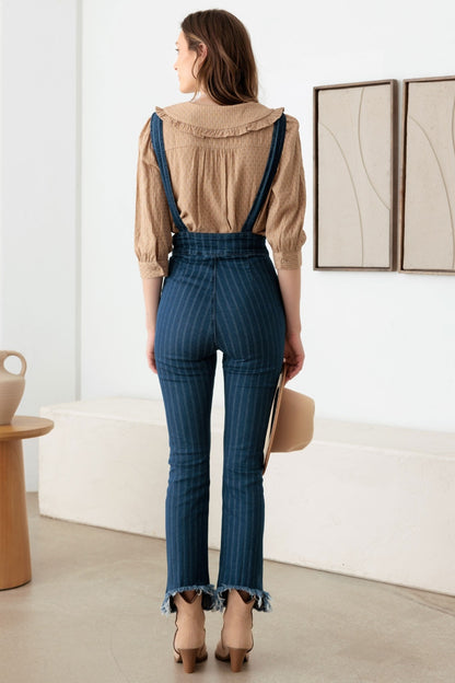 Litz La Striped Stretched Suspender Denim Overalls - UrbanEthereal